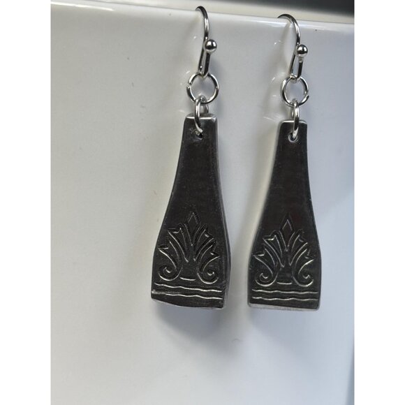 Handmade Upcycled Silverware Earrings: Geometric Stainless Steel Drop Earrings - Picture 4 of 6